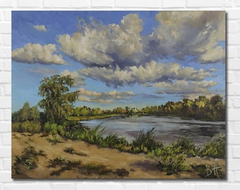 Original Ölgemälde auf Leinwand: Impressionistische Seenlandschaft