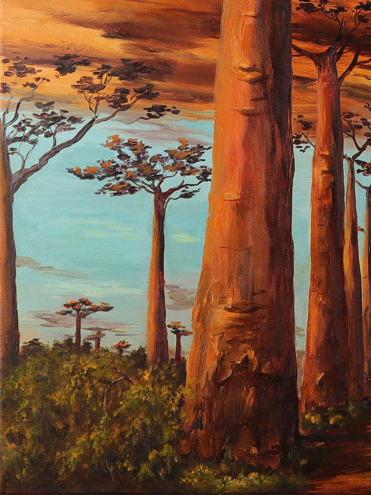 オリジナルのバオバブの木の油絵：アフリカの夕日の風景画 - Etsy 日本