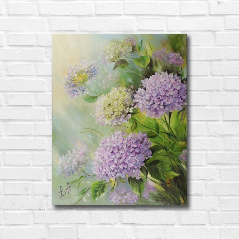 Interior Oil Painting on Canvas, Original Floral Painting, Hydrangea