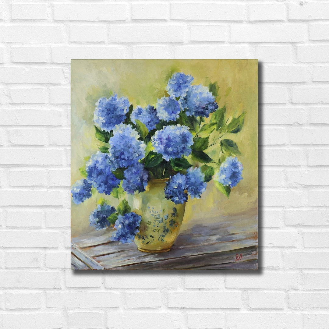 Hydrangea Oil Painting on Canvas: Floral Vase Art - Etsy