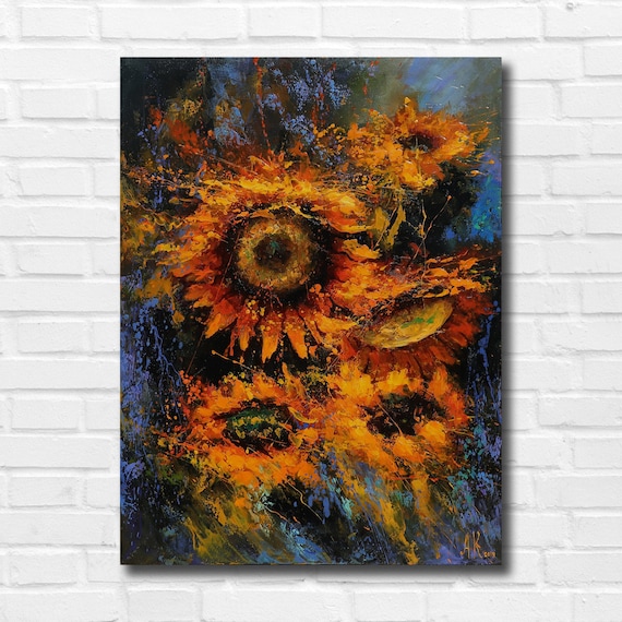Sunflower and hydrangea floral Painting on 11x14 Canvas