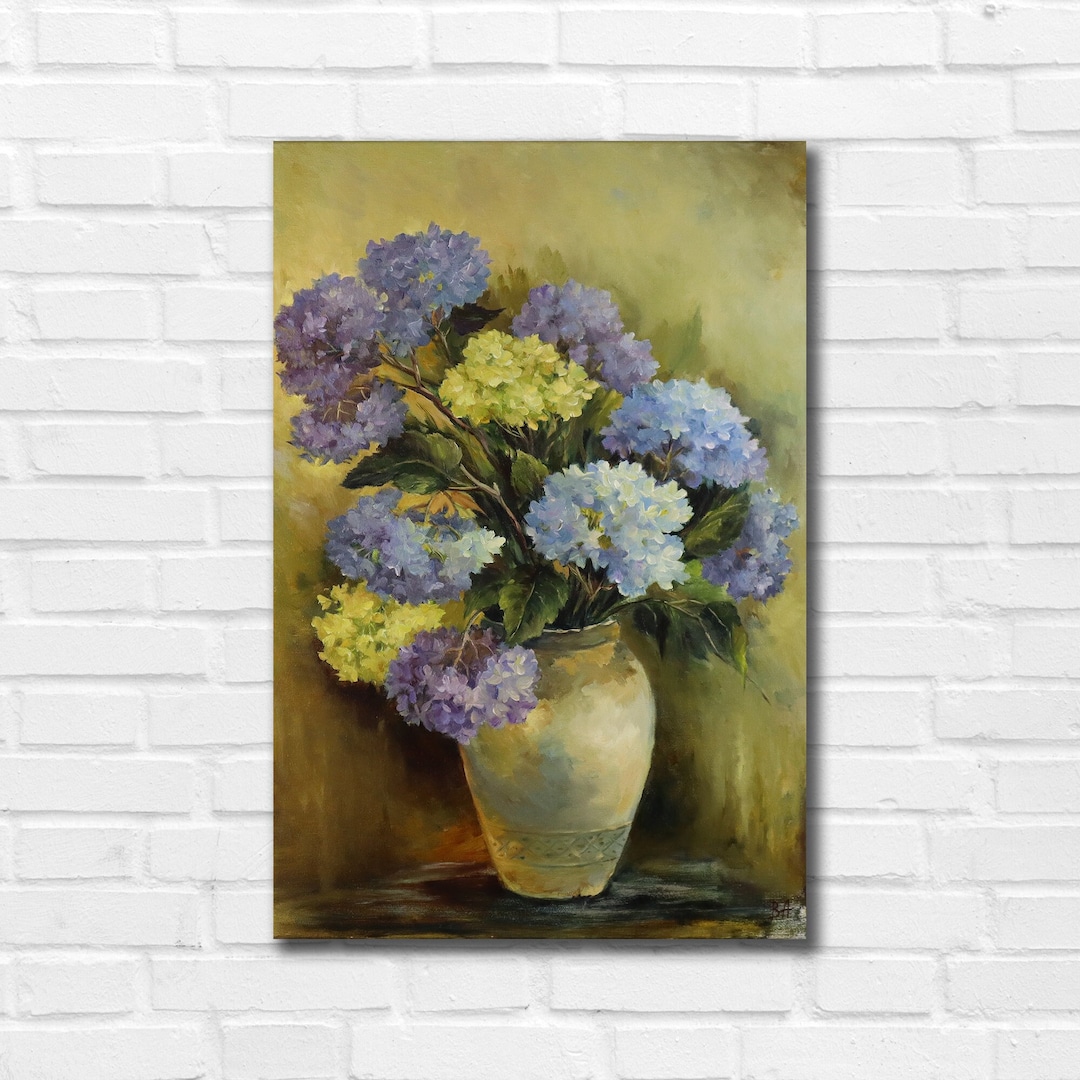 Hydrangea Oil Painting on Canvas: Floral Vase Still Life - Etsy