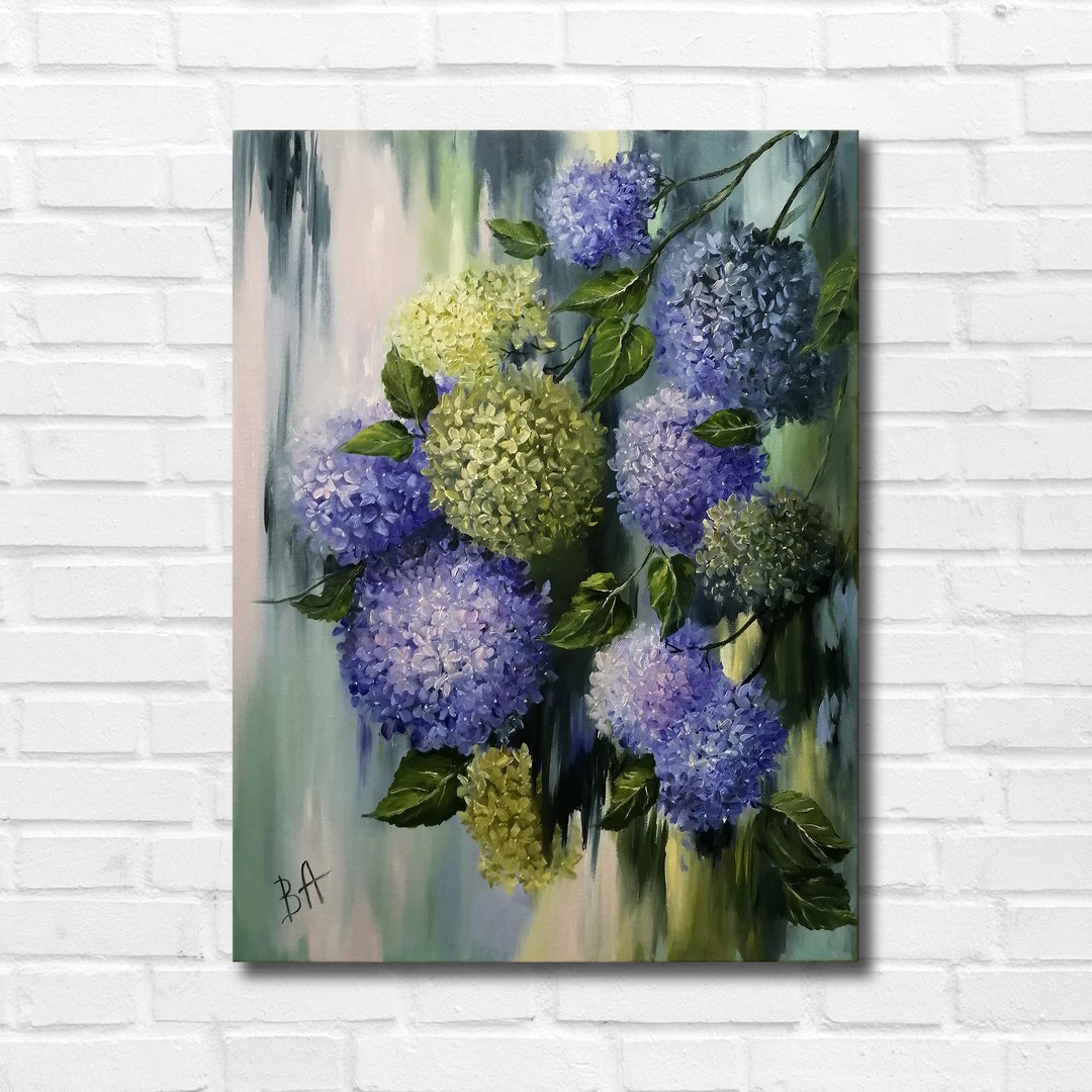 Blue Hydrangea Oil Painting on Canvas: Floral Interior Decor - Etsy
