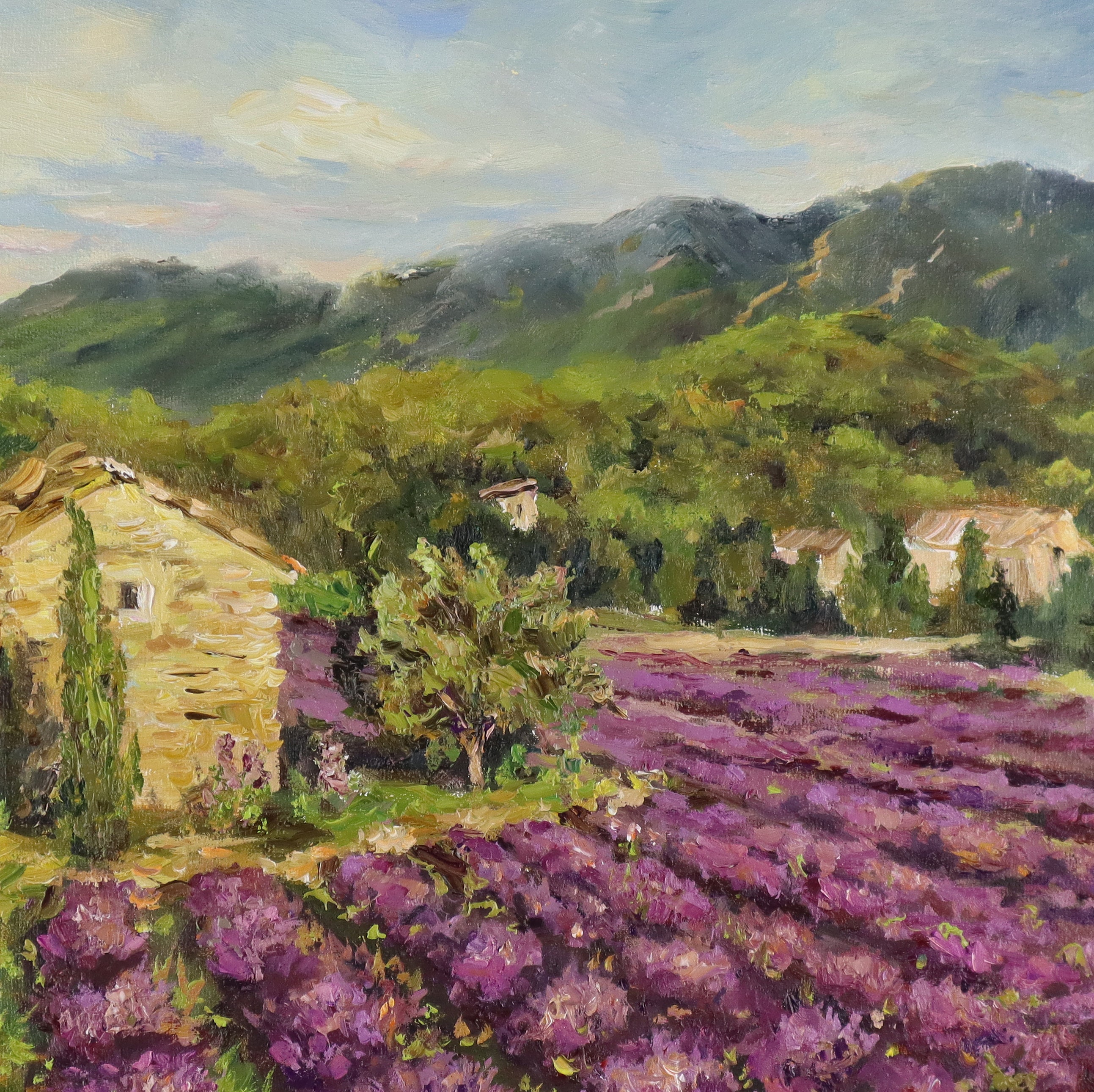 油彩画 風景画 ラベンダー畑 キャンバス ラベンダー畑の風景：印象派のキャンバスに描かれた油絵 - Etsy 日本