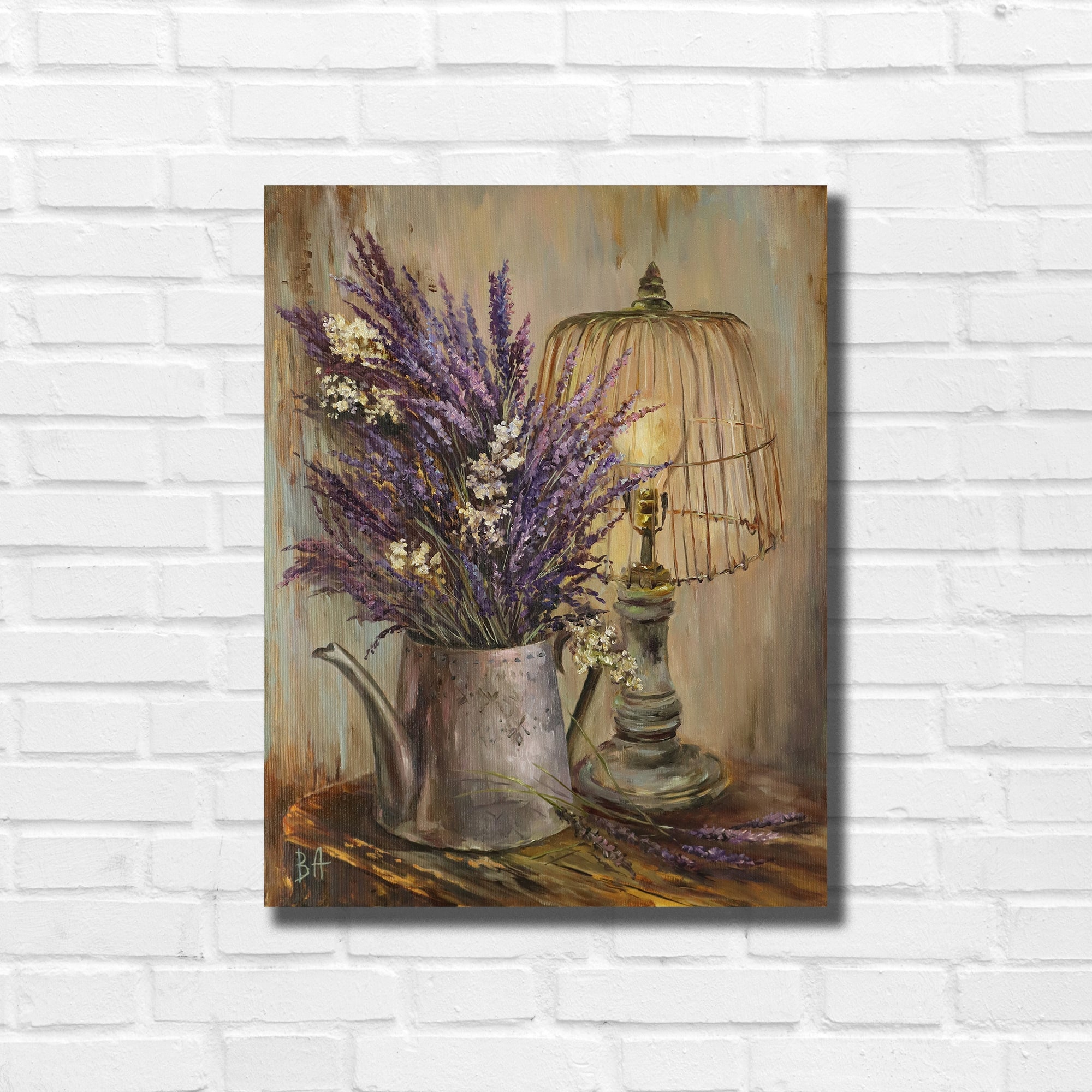Beautiful Still Life Painting of Vintage Ornate Lavender Glass