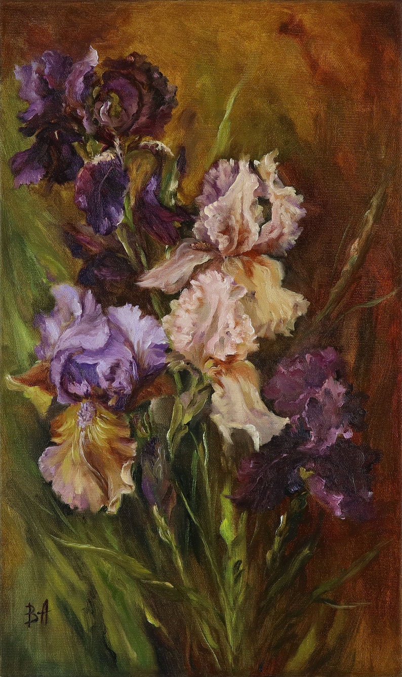 Original Irises Oil Painting on Canvas: Victorian Floral Still Life - Etsy