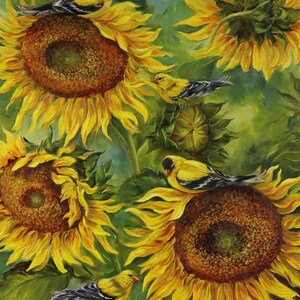 Sunflower Painting, Birds Painting, Goldfinches Painting, Birds Art ...