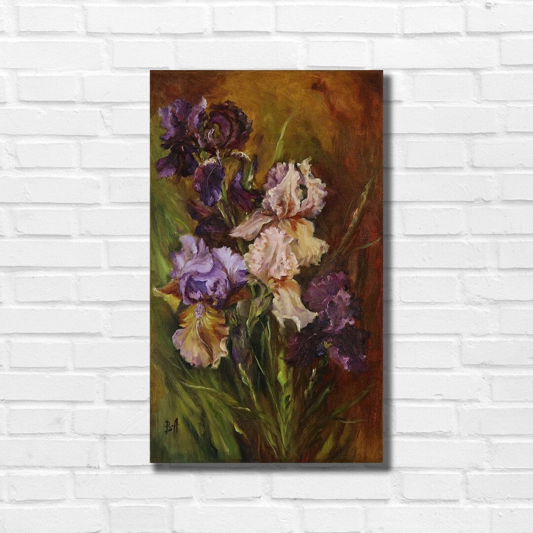 Original Irises Oil Painting on Canvas: Victorian Floral Still Life - Etsy