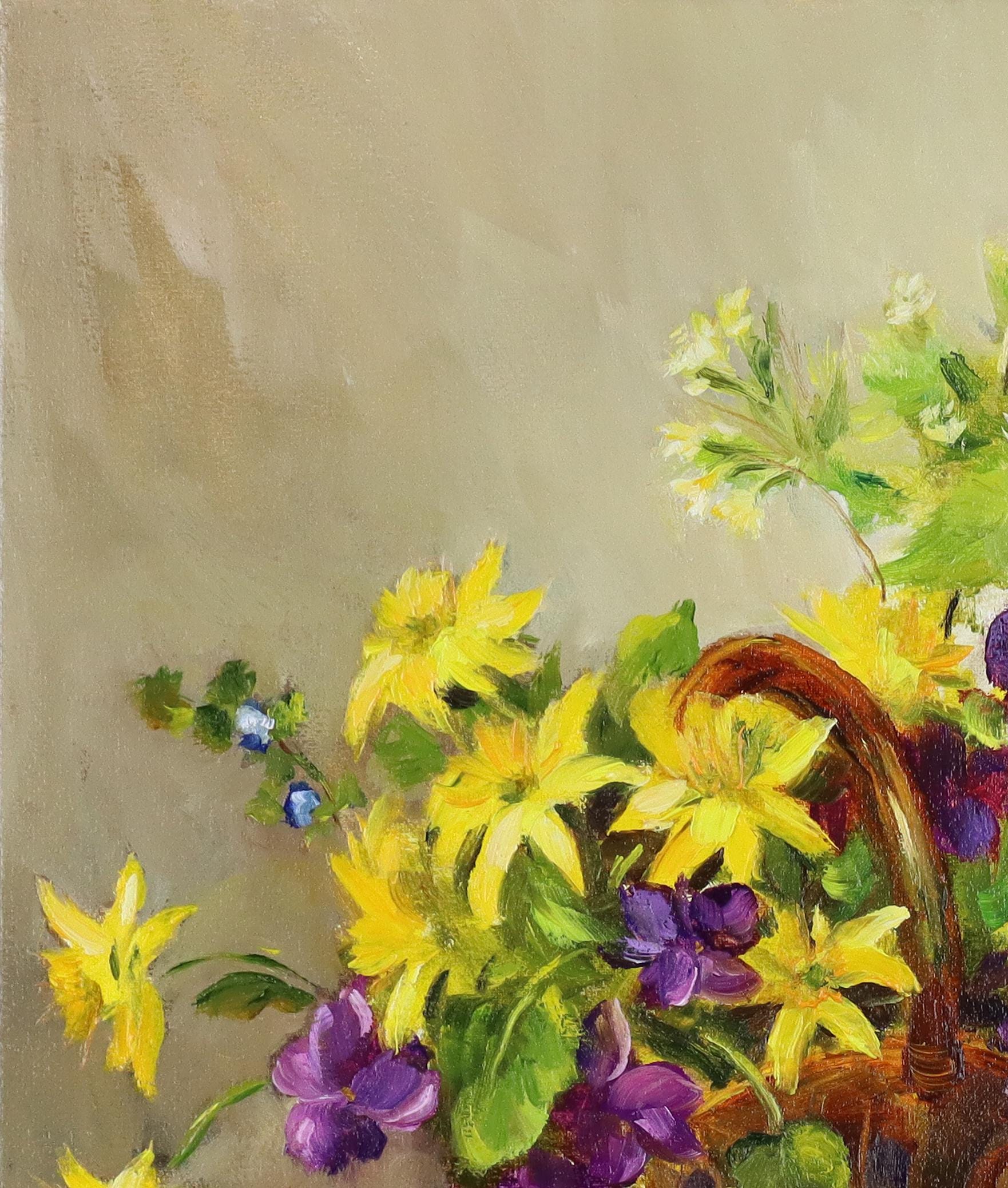 紫と黄色の花の油彩画 オリジナルの花の油絵：黄色と紫の花の静物画 - Etsy 日本