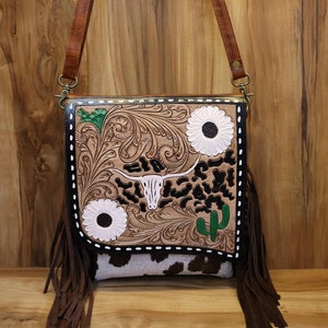 Leather Sling Bag - Customize Hand-Tooled Cowhide Leather, Western Style Hand Carved Bohemian Design, Perfect Valentine Gift for Women