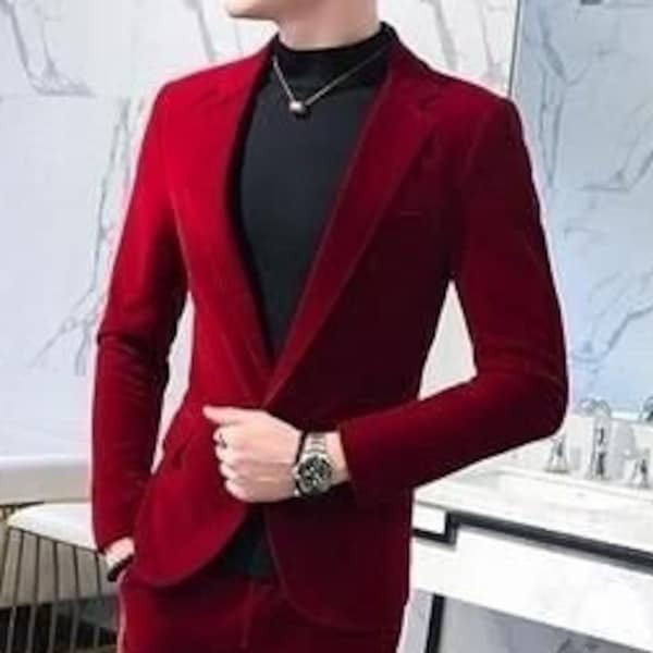 Red Velvet suit for men groom wear suit party wear suit dinner suit beach wedding suit office wear suit suit for groomsmen gift for men