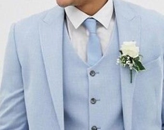 Man blue 3 piece suit-dinner, summer, prom, party wear suit-wedding suit for groom & groomsmen-men's blue suits