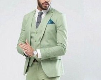 Man Suit light green 3 Piece suit-Wedding Suit-Groom Wear Suit-Prom suit-beach wedding suit-customized suit-party,dinner suit-groomsmen suit