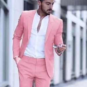 Bespoke suit-man pink 2 piece suit-wedding suit for groom & groomsmen-prom, dinner, summer, party wear suit-men's pink suits