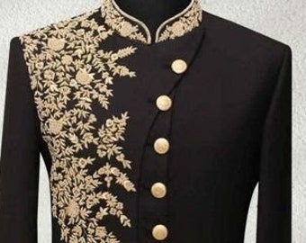 traditional designer Ethnic indian Men Groom sherwani Indian Luxury black Wedding Coat indian wedding suit for men christmas gift for friend