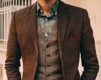 Men Suit Groom Wear brown tweed Suit Wedding Suit 3 Piece Suit Gift For men Slim Fit Suit Wedding Groom Wear Suit Men