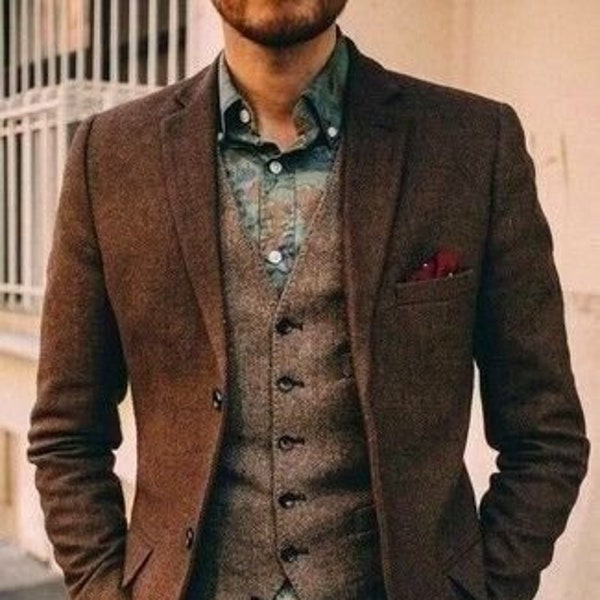 Man suit-man brown suit-wedding suit-dinner suit-party wear suit-tweed suit-groomsmen suit-groom suit-customized suit-winter outwear