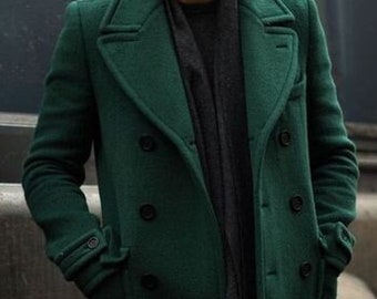 Man green tweed Overcoat- Vintage Long Trench Coat- Man new Jacket-Windbreak Coat-Winter coat- Trench coat, Christmas gift for man