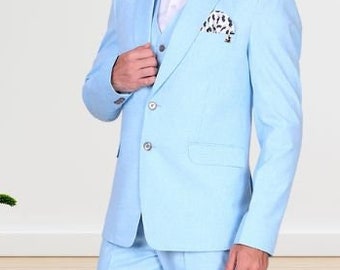Hellblauer schmal geschnittener 3-teiliger Anzug für Männer – Hochzeits-, Party- und Dinnergarderobe – Bräutigam & Groomsmen-Anzug – maßgeschneidertes Geschenk