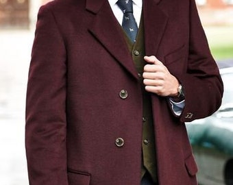 Man maroon overcoat-long coat-trench style coat-woolen jacket-winter coat-bespoke coat-men's maroon jackets, Christmas gift for man