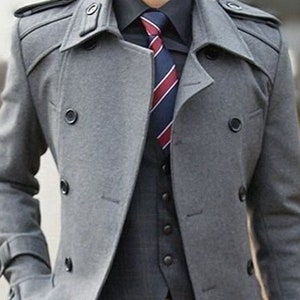 Beige Overcoat for Men Long Tweed Trench Coat, Winter Single Beige Overcoat for Men Long Tweed Trench Coat, Winter Single