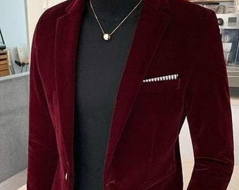 Men's Elegant Maroon Velvet Jacket Hosting Evening Party Wear Coats customize stylish blazer for man.