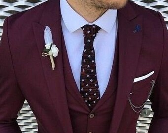 Man maroon 3 piece suit-wedding suit for groom & groomsmen-prom, dinner, summer, party wear suit-bespoke suit-men's maroon suits