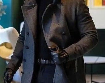 Beige Overcoat for Men Long Tweed Trench Coat, Winter Single Beige Overcoat for Men Long Tweed Trench Coat, Winter Single