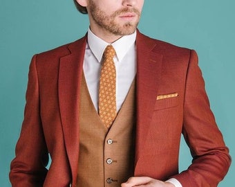 Maßgeschneiderte Herren Rust Orange 3-teiliger Anzug Hochzeitsanzug für Bräutigam & Trauzeugen, Abschlussball, Abendessen und Party Wear, Designer passen Anzug Geschenk für ihn