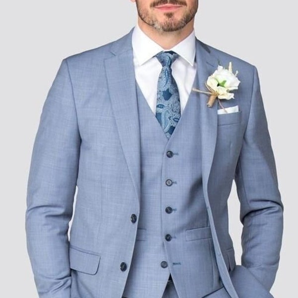 Man suit-light blue 3 piece suit-wedding suit for groom & groomsmen-prom, dinner, summer,party wear suit-bespoke suit-men's light blue suits