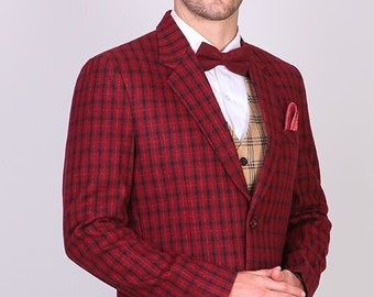 Man tweed maroon 3 piece suit, customize suit for groom and groomsmen, stylish suit for wedding, dinner, prom, party wear