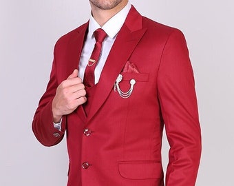 Men maroon 3 piece suit for groom & groomsmen wedding-dinner, prom, party wear customized suit