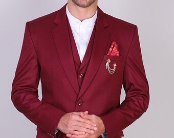 Men maroon 3 piece suit for groom & groomsmen wedding-dinner, prom, party wear customized suit