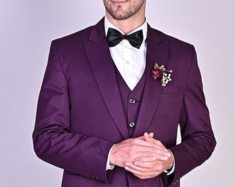Man purple 3 piece suit-prom, dinner, party wear suit-wedding suit for groom & groomsmen-bespoke suit-men's purple suits