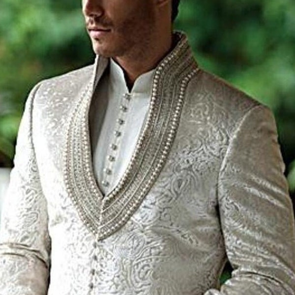 Men's Elegant Luxury Ethnic Indian Grooms Wedding Sherwani Churidar Pajama