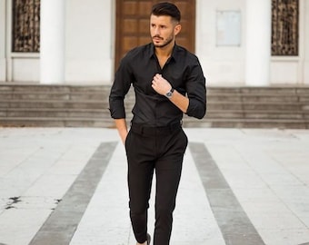 black dress shirt and pants