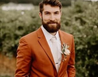 Bespoke Men&#39;s Rust Orange 2-Piece Suit – Wedding, Prom, Dinner, Party & Summer Wear Gift for Him