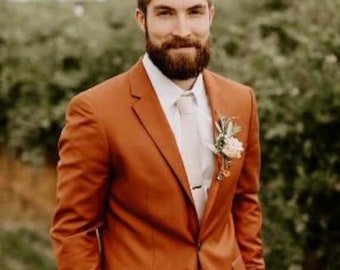 Man rust orange 2 piece suit-prom, dinner, summer, party wear suit-wedding suit for groom & groomsmen-bespoke suit-men's rust suits