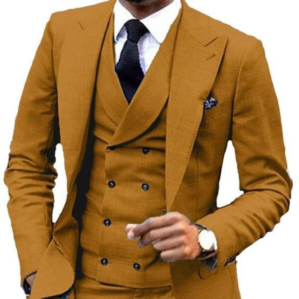 Man suit-mustard yellow 3 piece suit-prom, dinner, party wear suit-wedding suit for groom & groomsmen-men's yellow suits-bespoke suit