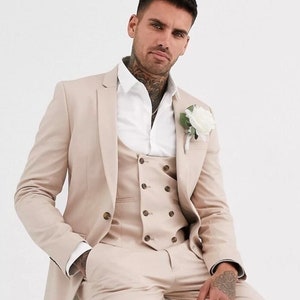 Beige suit for men, 3 piece suit for groom and groomsmen, formal wear for prom, dinner, party wear, dinner, office wear, bespoke wear.