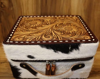 Western Accessory Box Western Werkzeug schnitzen Haar auf Schmuckschatulle, handgefertigte Leder Rindsleder Schmuckschatulle Schmuck Organizer Valentinstag Geschenk