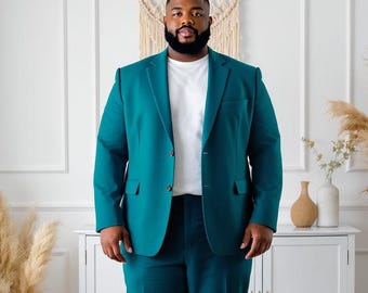 Latest Plus size Teal Green men&#39;s tuxedo suits for wedding, Big & Tall Formal Suit Set, Groomsmen or Groom Attire, Sizes 2XL-6XL
