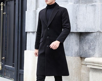 Black Overcoat for Men Vintage Long Trench Coat Business - Etsy