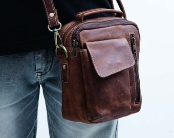 Leather Bag Men Small Brown Messenger Bag, Stylish Christmas Gift for Him and Her, Perfect Family & Friends