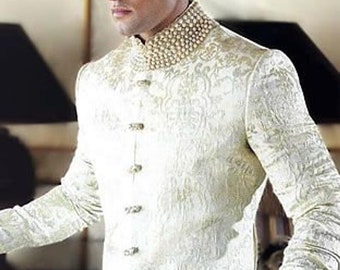 Men's Elegant Luxury Ethnic Indian Grooms Wedding Luxury Sherwani Churidaar Pyjama
