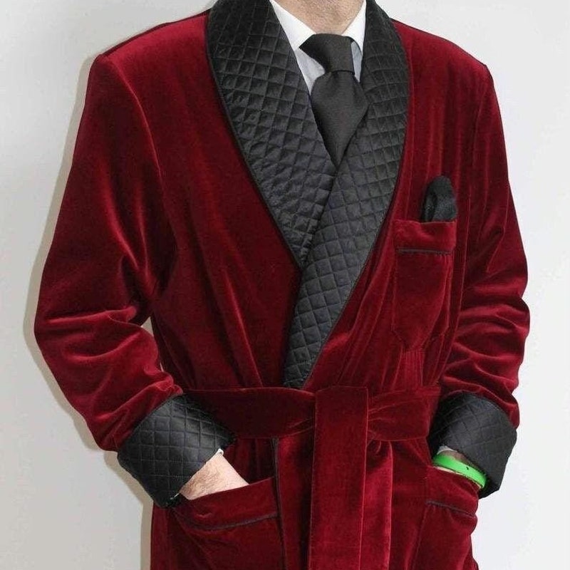 Coffee Pink Pattern Print Men Long Robe