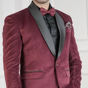 man velvet tuxedo, customize jacket for winter wedding, prom, dinner party wear, stylish coat for groom and groomsmen. image 1