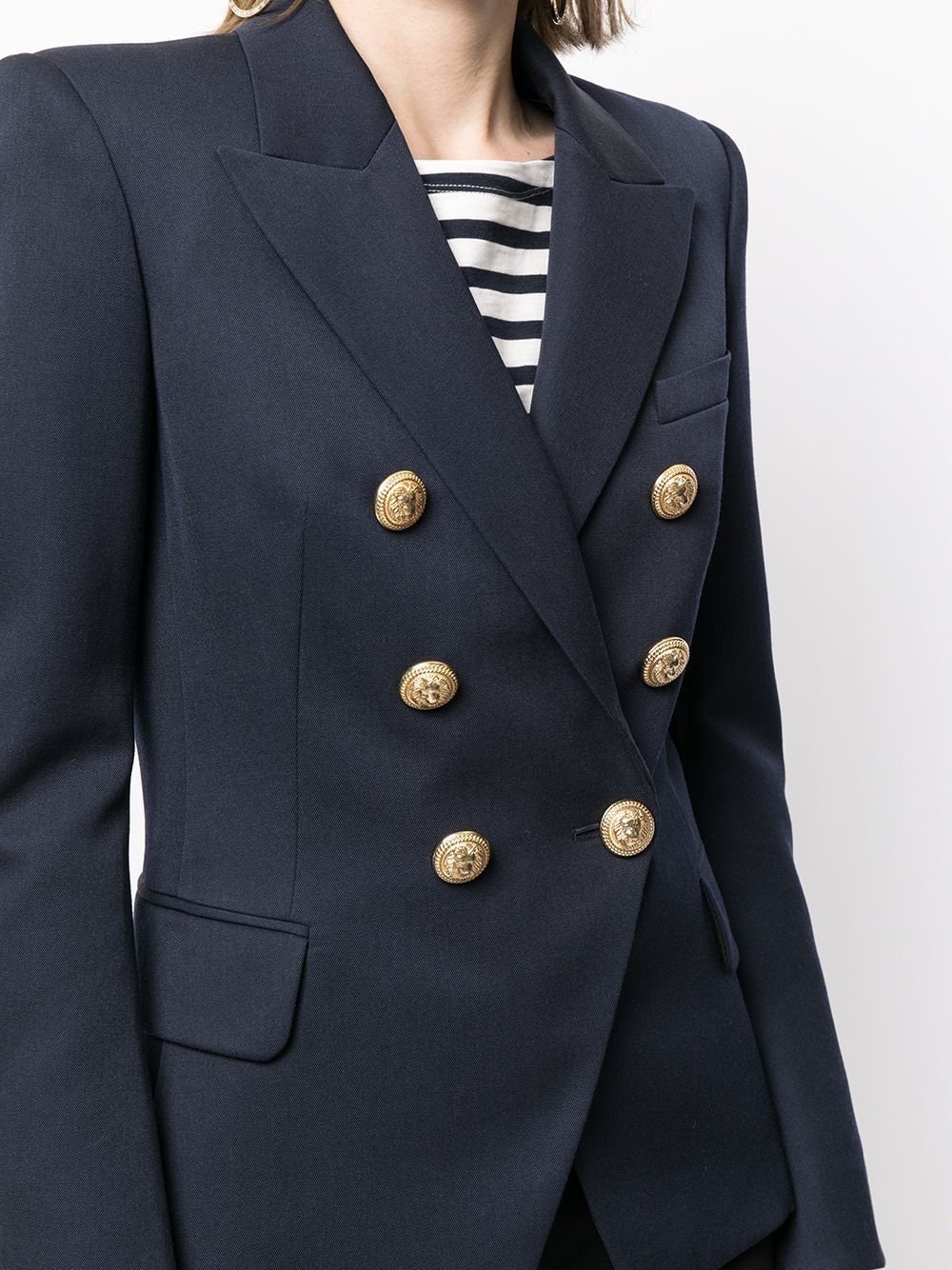 Women's Blue Cotton Blazer Double Breasted Bespoke Stylish Dinner Party Wear Jackets Luxury Fashion for Women.