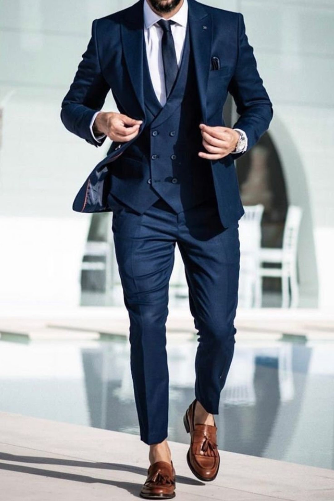 Man Navy Blue 3 Piece Suit-wedding Suit for Groom & - Etsy UK