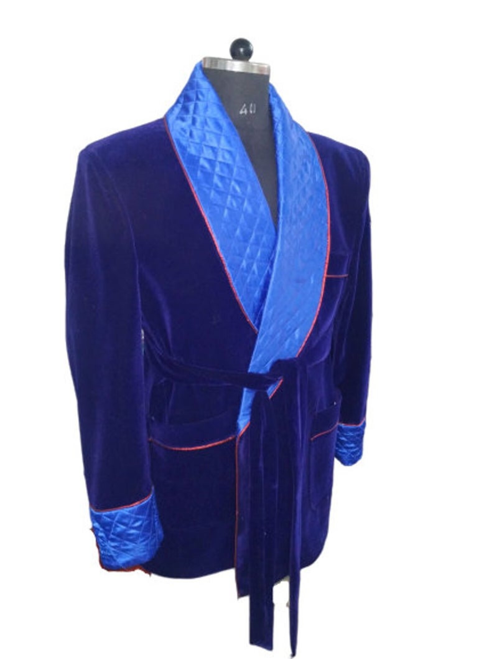 Men's Elegant Luxury Blue Velvet Smoking Jacket For Dinner Etsy